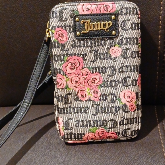 JUICY COUTURE CELLIE PINK BLOOM BLACK FORGET ME NOT CROSSBODY ID BAG - Picture 6 of 11
